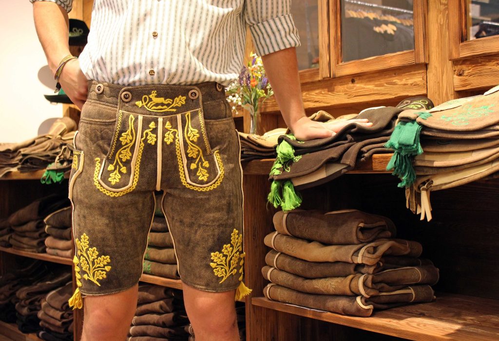 Intricate embroidery on traditional German Lederhosen
