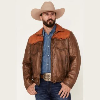 Men's Suede Western Jacket in Goldrush Color Block - Mr Lederhosen
