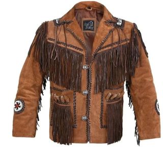 Western Leather Jacket Men's Native American Fringe Suede Coat - Mr Lederhosen