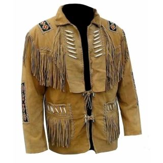 Buy Men's Western Leather Fringe Jacket Suede Cowboy Brown Jacket with Beads - Mr Lederhosen