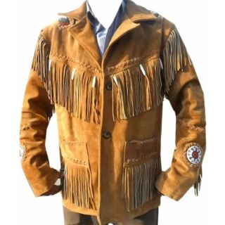 Mens Western Wear Jackets Brown Cowboy Fringe & Beaded Suede Coat - Mr Lederhosen