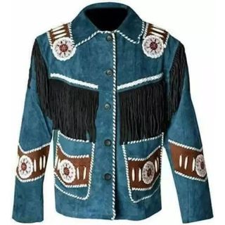 Cowboys Jacket Mens Beaded Suede Fringe Leather Coat - Mr Lederhosen