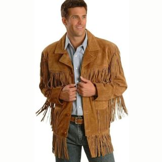 Cowboy Jacket Mens Traditional Western Leather Jacket Brown Coat with Fringe - Mr Lederhosen