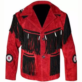 Cowboy Jacket Men Traditional Native American Suede with Fringe and Beading - Mr Lederhosen