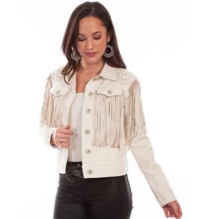 Western Jackets for Women with Fringe in White Jean Style - Mr Lederhosen