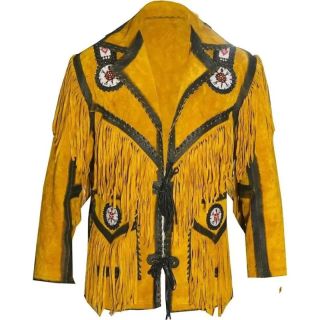 Leather Western Jacket Mens Traditional Native Indian Cowhide Suede Cowboy Jacket - Mr Lederhosen