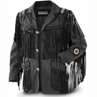Mens Black Western Jacket Cowboy Leather Fringe and Beaded Coat - Mr Lederhosen
