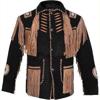 Cowboys Jacket Mens Suede Leather with Bones and Fringes - Mr Lederhosen