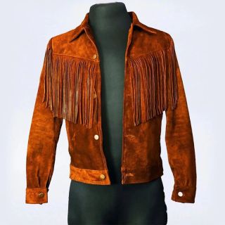 Cowboys Jackets Mens Native American Brown Real Suede Leather with Fringe - Mr Lederhosen