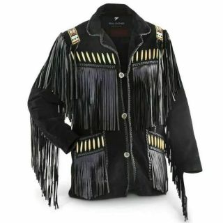 Cowboy Jackets for Men Native American Indian Fringe & Beaded Suede Western Leather Jacket - Mr Lederhosen