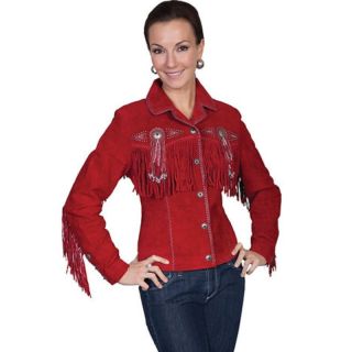 Western Jacket for Women with Fringe and Beaded Red Suede - Mr Lederhosen