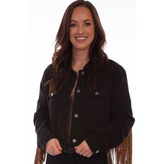 Jacket Suede Women's with Fringe in Black Jean Style - Mr Lederhosen