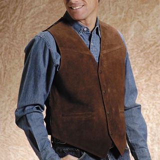 Western Vest Men Roper Brown Classic Cow Suede Leather Satin Back - Mr Lederhosen