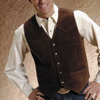 Western Vests Mens Roper Brown Silky Cow Suede Leather - Mr Lederhosen