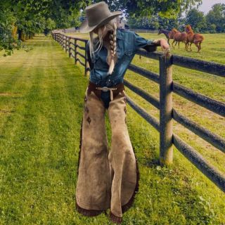 Chaps Women's Pants Beige Buckskin Suede Fringe Rodeo Style Western Leather - Mr Lederhosen