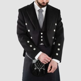 Black Wool Prince Charlie Jacket and Vest - Mr Lederhosen
