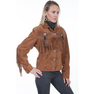 Women Western Jacket with Fringe and Beaded Cinnamon Suede - Mr Lederhosen