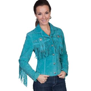 Western Jacket Women with Fringe and Beaded Turquoise Design - Mr Lederhosen