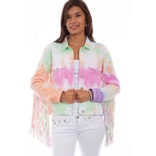 Suede Jacket Women in Fringe Tie Dye Jean Style - Mr Lederhosen