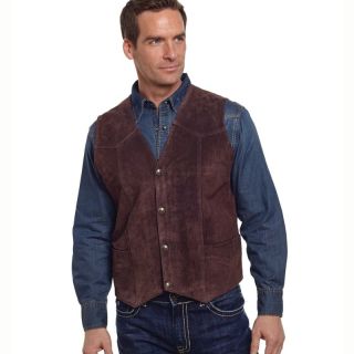 Mens Western Vest Cripple Creek Chocolate Boar Suede Leather Snap Front - Mr Lederhosen