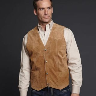 Western Vest Mens Cripple Creek Light Brown Boar Suede Leather Snap Front - Mr Lederhosen