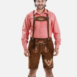 Adler Embroidered Brown Men Lederhosen – Traditional Bavarian Leather Shorts with Suspenders | Oktoberfest Outfit
