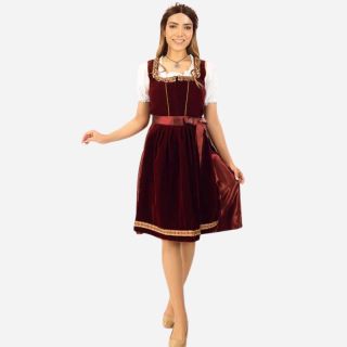 Luxurious Velvet Maroon Midi Dirndl Dress - Mr Lederhosen