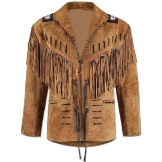 Men's Native American Cowboy Brown Fringe Suede Leather Western Jacket - Mr Lederhosen