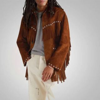 Western Jacket Mens Native American Fringe Suede Coat - Mr Lederhosen