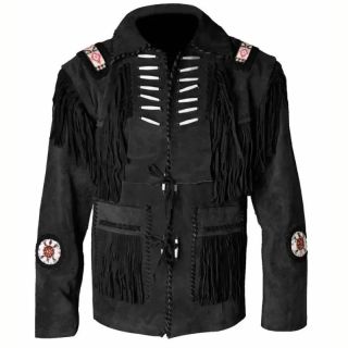 Western Fringe Jacket Mens Cowboy Suede Leather Jacket with Fringe & Beads - Mr Lederhosen