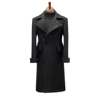 Black Wool Blend Double-Breasted Greatcoat - Mr Lederhosen
