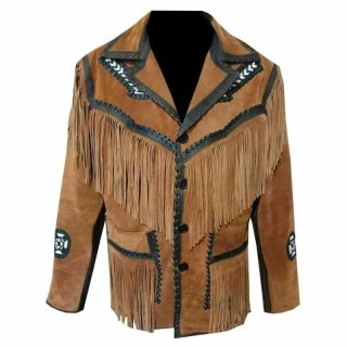 Western Jacket Men Native American Fringe Suede Coat - Mr Lederhosen