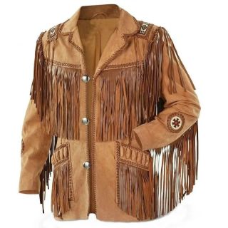 Mens Western Winter Jackets Native American Fringe Suede Coat - Mr Lederhosen