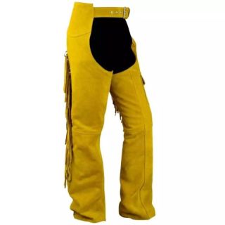 Womens Suede Chaps Yellow Leather with Fringe - Mr Lederhosen