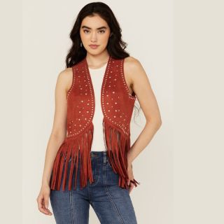 Women's Cowboy Vest Faux Suede Studded Fringe Style - Mr Lederhosen