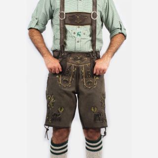 Men's Lederhosen Dark Gray Deer Motifs - Lederhosen