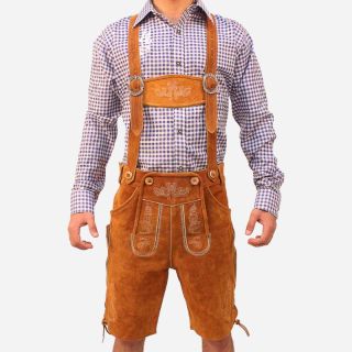 Traditional Bavarian Style Dark Camel Brown Trachten Short Lederhosen - Mr Lederhosen