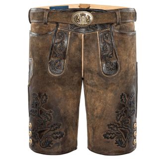 Lederhosen Men Short Flachau Brown Used with Bavarian Goat Leather - Mr Lederhosen