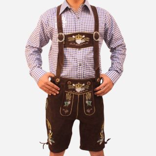 Modern Bavarian Herren Lederhosen Dark Brown Closeup - Lederhosen